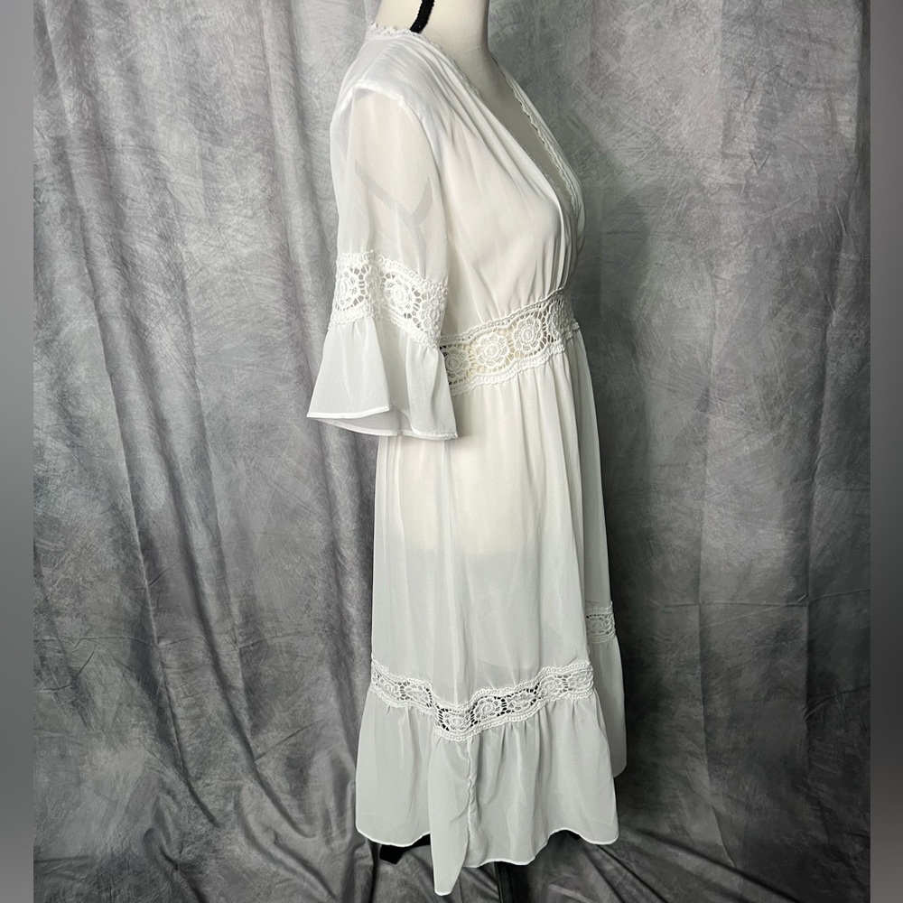 Women’s Short Sleeves Chiffon Semi-Sheer Sexy V Neck Flowy Casual Dress Boho - Picture 6 of 15